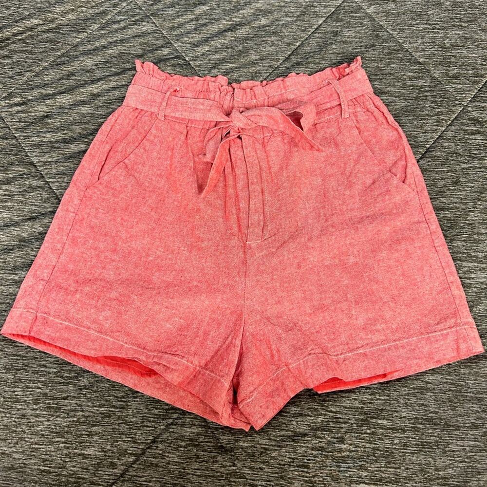 Draper James RSVP Linen Blend Paperbag Waist Shorts Coral Pink Tie Waist Size S - Picture 2 of 9